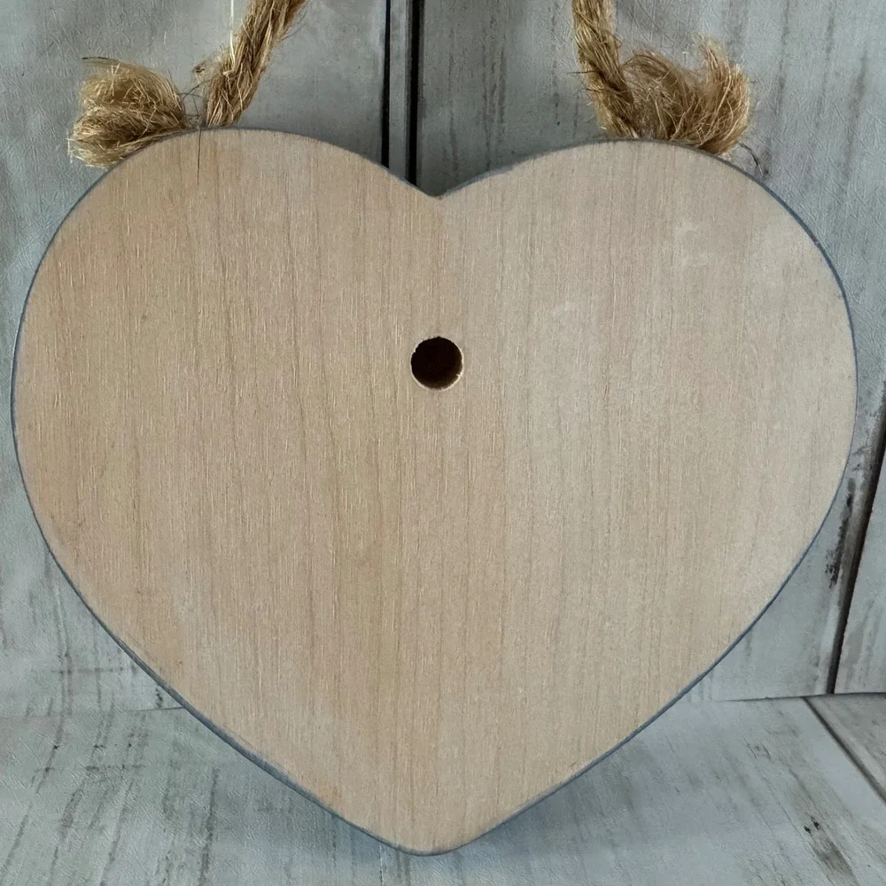 Rustic Wooden Heart Wall Plaque Inspirational Quote Blue White Cottagecore Sign